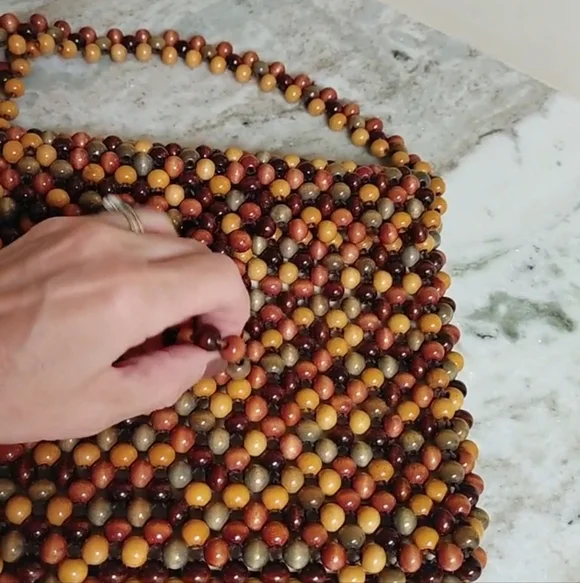 Vintage Brown and Tan Beaded Shoulder Bag - Picture 17 of 17